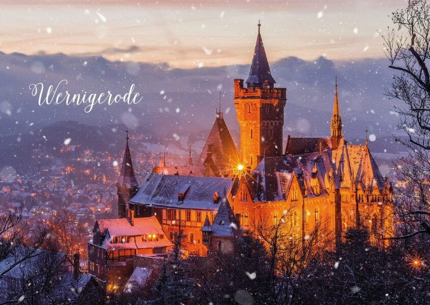 Postkarte „Schloß Wernigerode im Winter“, Vorderseite