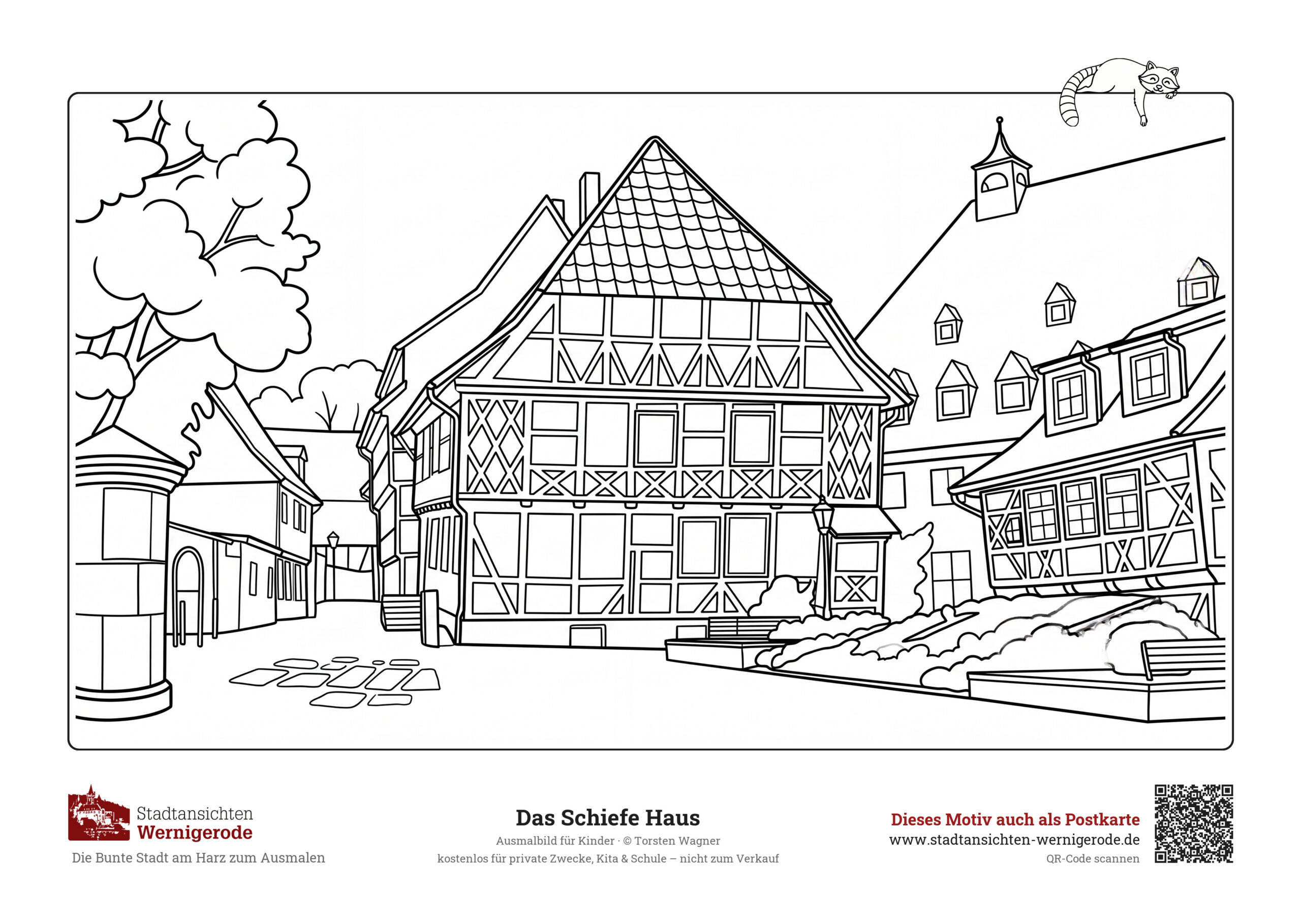 Ausmalbild Schiefes Haus Wernigerode für Kinder