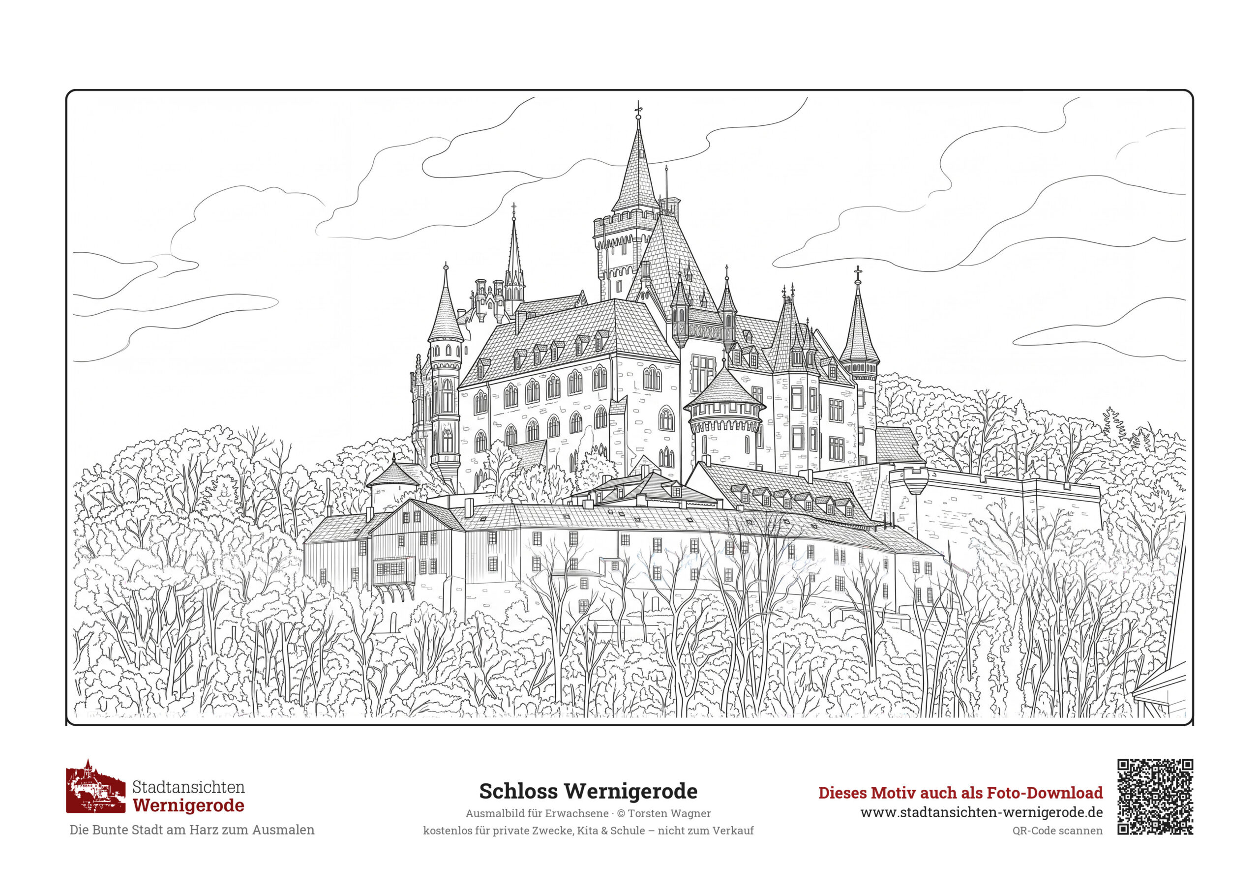 Ausmalbild Schloss Wernigerode für Erwachsene
