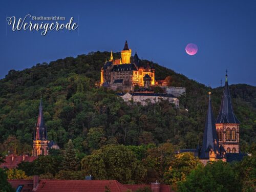 Postkarte Mondfinsternis über Wernigerode, Vorderseite