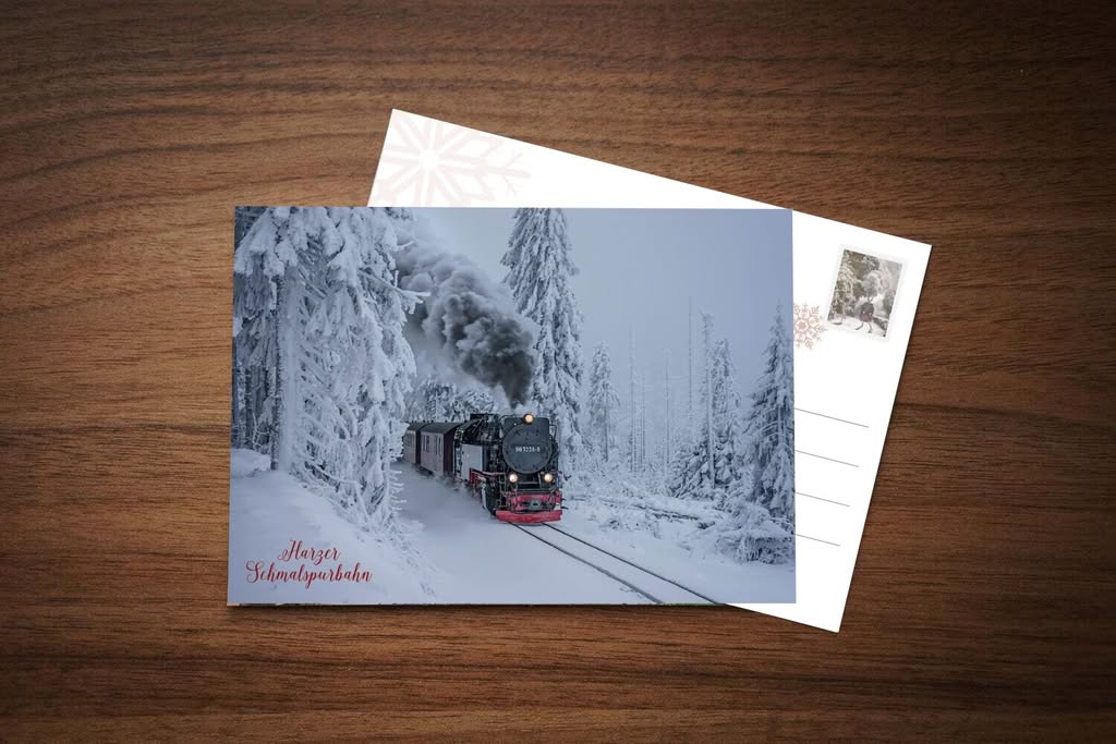 Postkarte Harzer Schmalspurbahn im Winter – Ansichtskarte der Stadtansichten Wernigerode