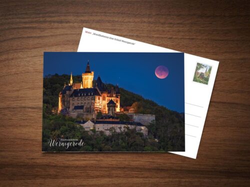 Postkarte Mondfinsternis über Schloß Wernigerode – Ansichtskarte der Stadtansichten Wernigerode
