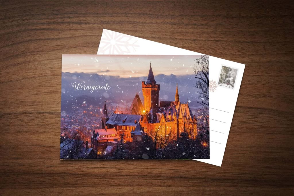Postkarte Schloß Wernigerode im Winter – Ansichtskarte der Stadtansichten Wernigerode
