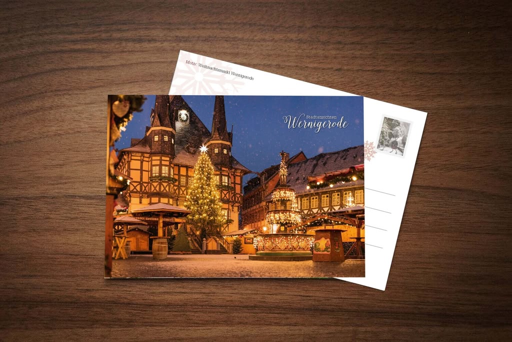 Postkarte Weihnachtsmarkt Wernigerode – Ansichtskarte der Stadtansichten Wernigerode