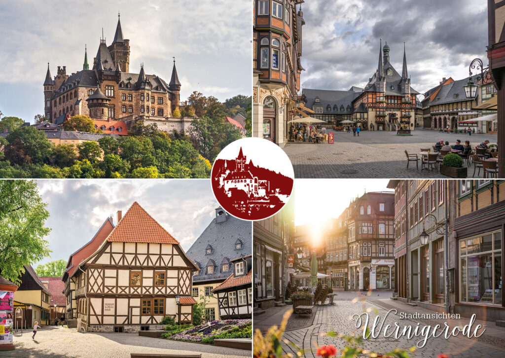 Collage with castle and half-timbered houses in Wernigerode Collage with castle and half-timbered houses in Wernigerode