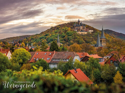 Wernigerode Castle above the autumn old town under a dramatic sky