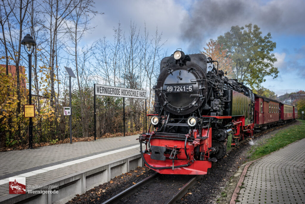 Dampflok am Haltepunkt Hochschule Harz – Wernigerode Dampflok am Haltepunkt Hochschule Harz – Wernigerode